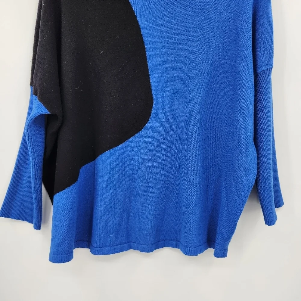 Ali Miles 3/4 Sleeve Knit Turtleneck Top Womens Size XL Black Blue Artsy